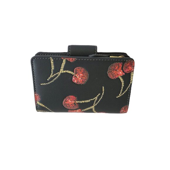 Coach CDF10 Medium Corner Zip Cherry Bifold Wallet Smooth Leather Black Multi - Picture 3 of 7